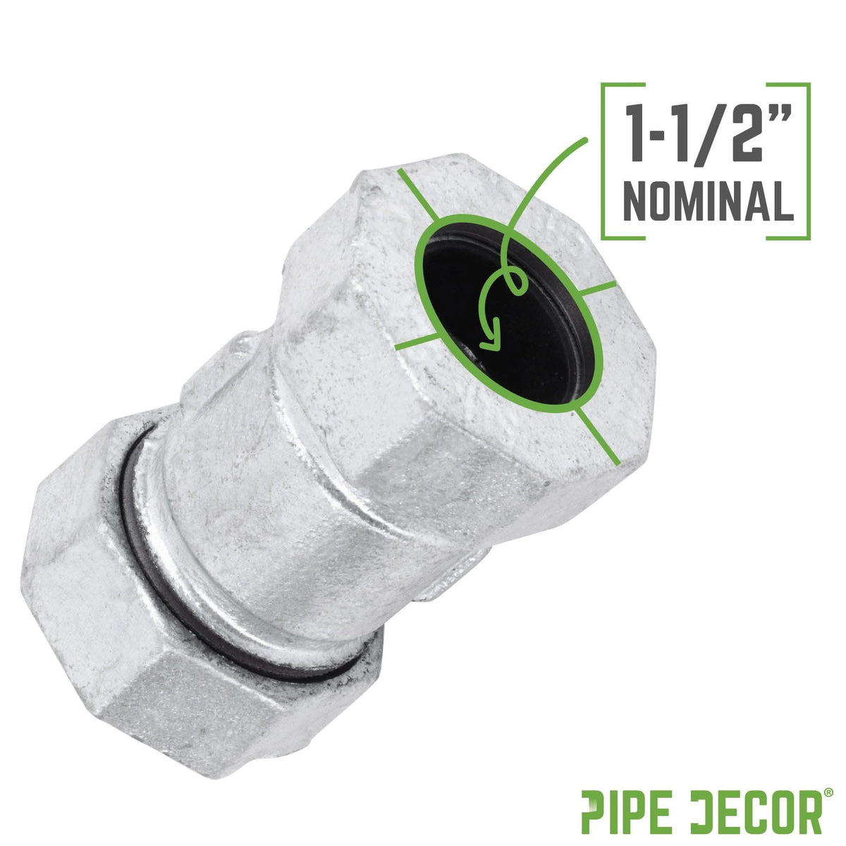 PIPE DECOR 1-1/2 in. galvanized iron compression coupling pipe fitting