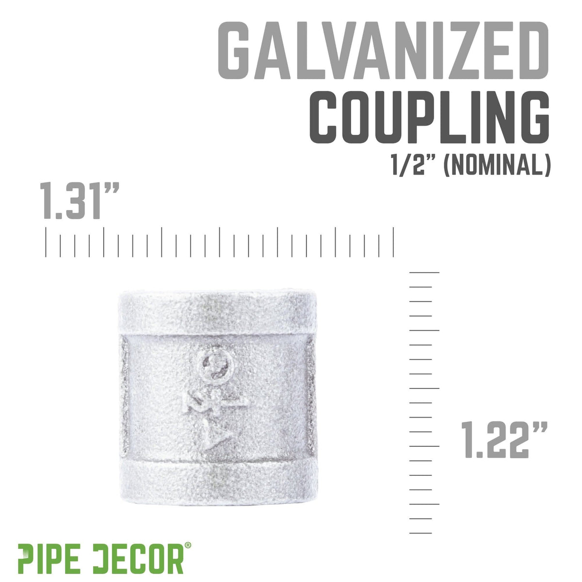 PIPE DECOR 1/2 in. galvanized iron coupling pipe fitting, view 2