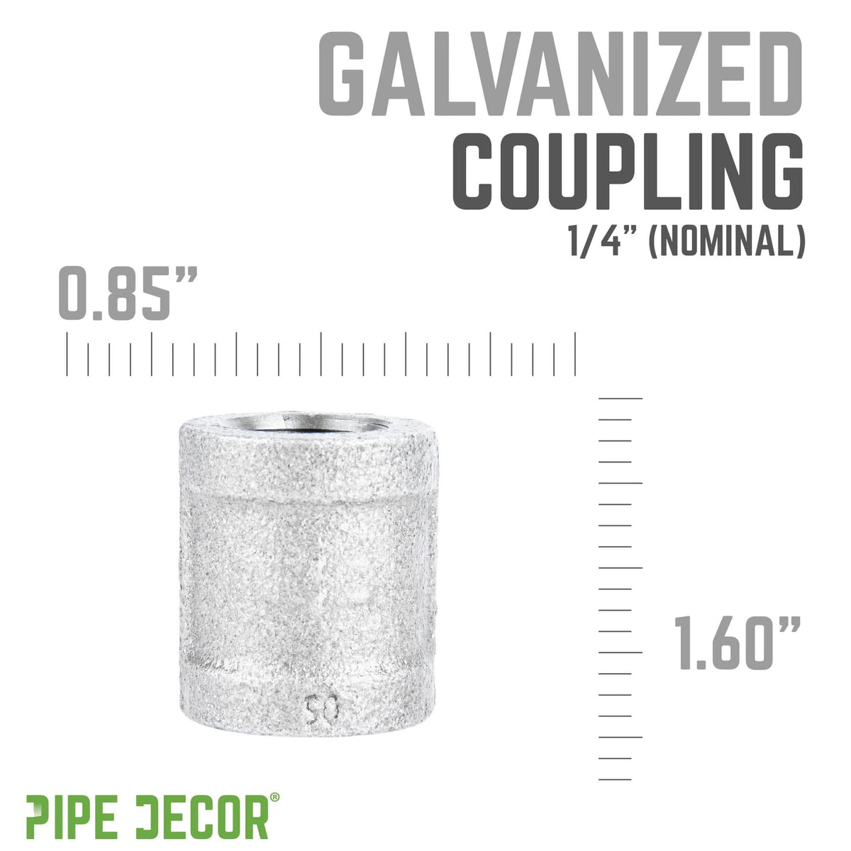 PIPE DECOR 1/4 in. galvanized iron coupling pipe fitting, view 2