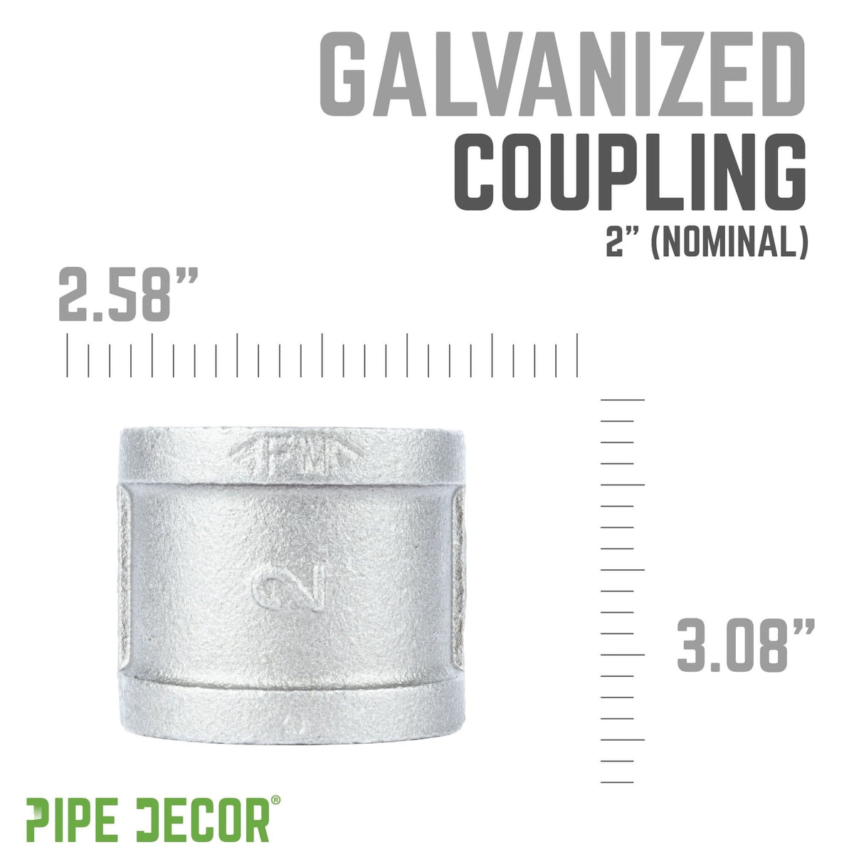 PIPE DECOR 2 in. galvanized iron coupling pipe fitting, view 2