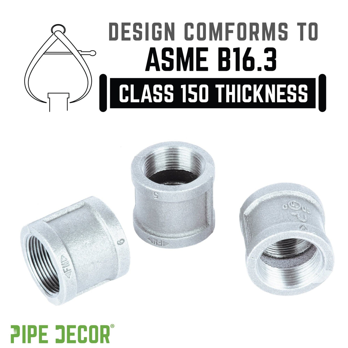 PIPE DECOR 3/4 in. galvanized iron coupling pipe fitting, view 4