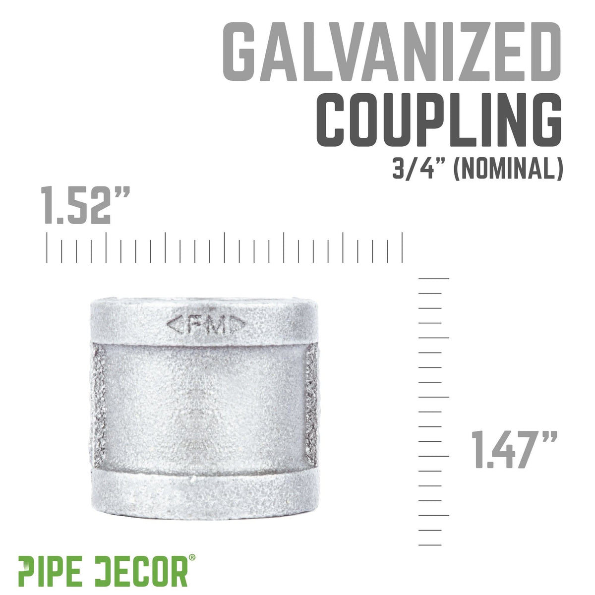 PIPE DECOR 3/4 in. galvanized iron coupling pipe fitting, view 2