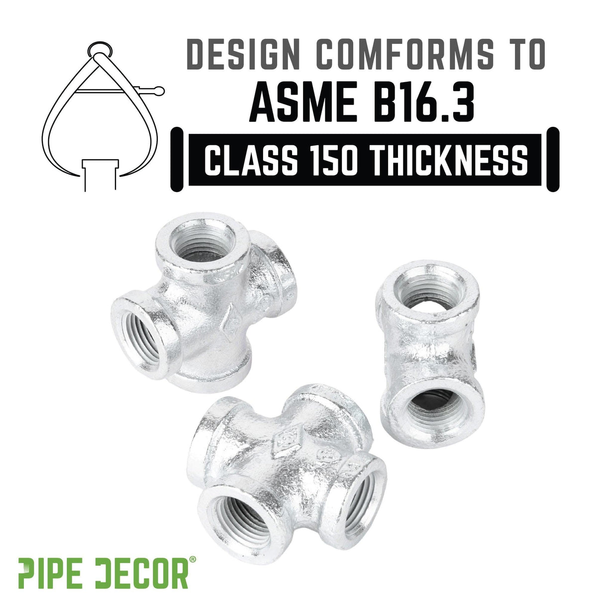 PIPE DECOR 1/2 in. galvanized iron cross pipe fitting, view 4