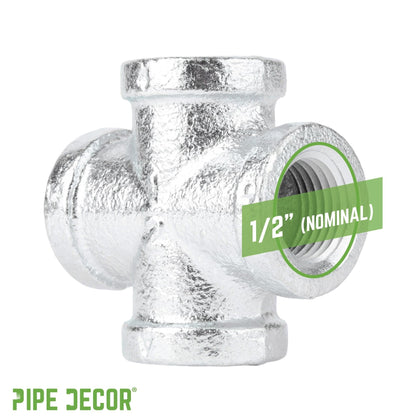 PIPE DECOR 1/2 in. galvanized iron cross pipe fitting, view 3