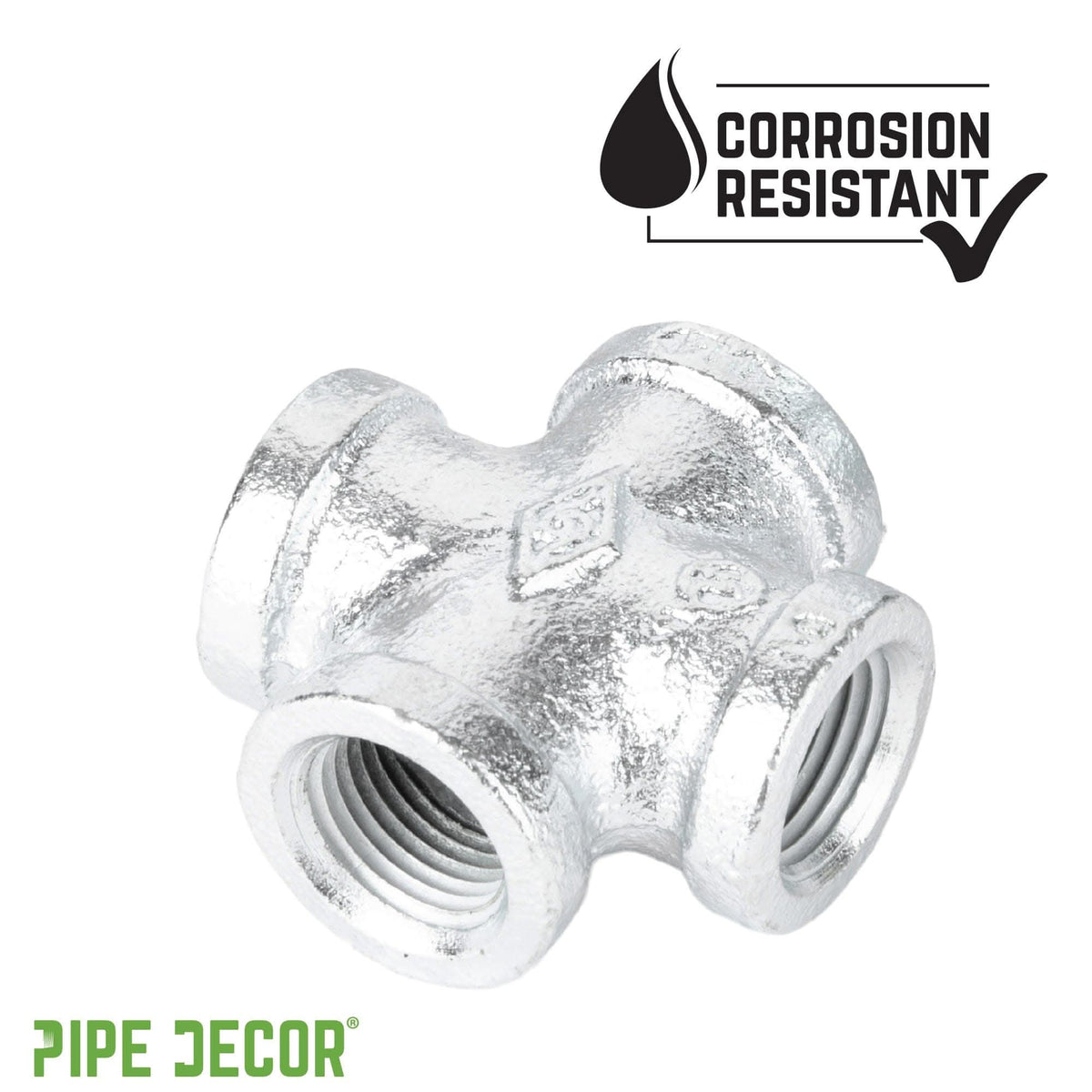PIPE DECOR 1/2 in. galvanized iron cross pipe fitting, view 6