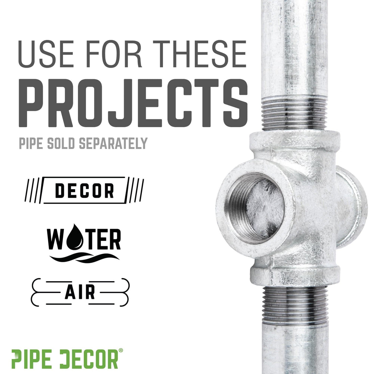 PIPE DECOR 1/2 in. galvanized iron cross pipe fitting, view 5