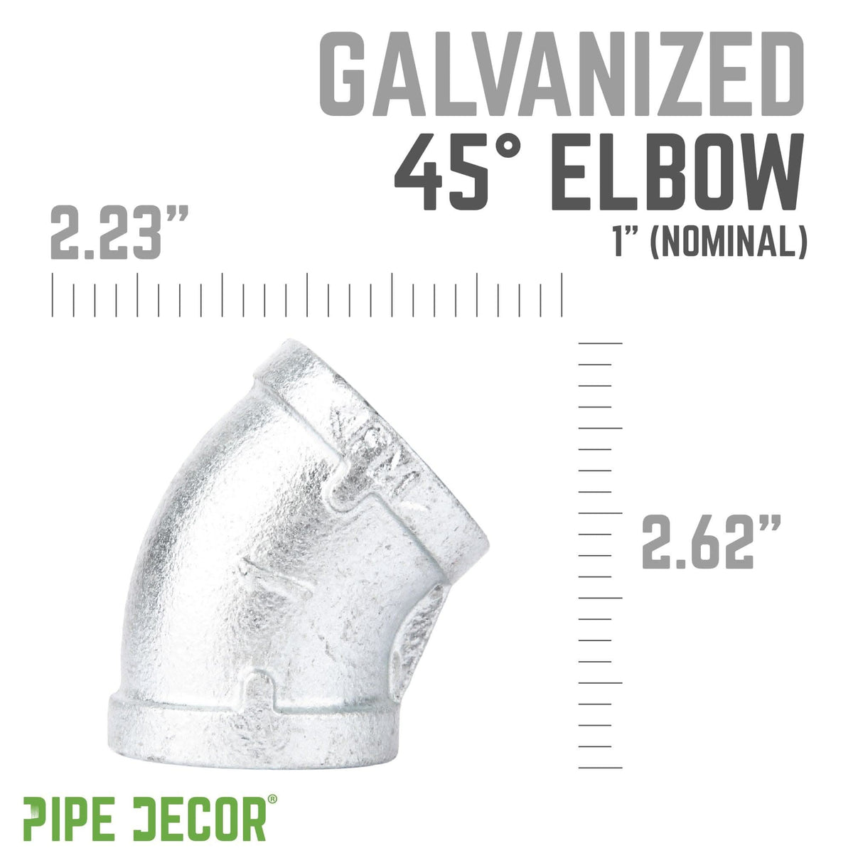 PIPE DECOR 1 in. galvanized iron 45 degree elbow pipe fitting, view 2