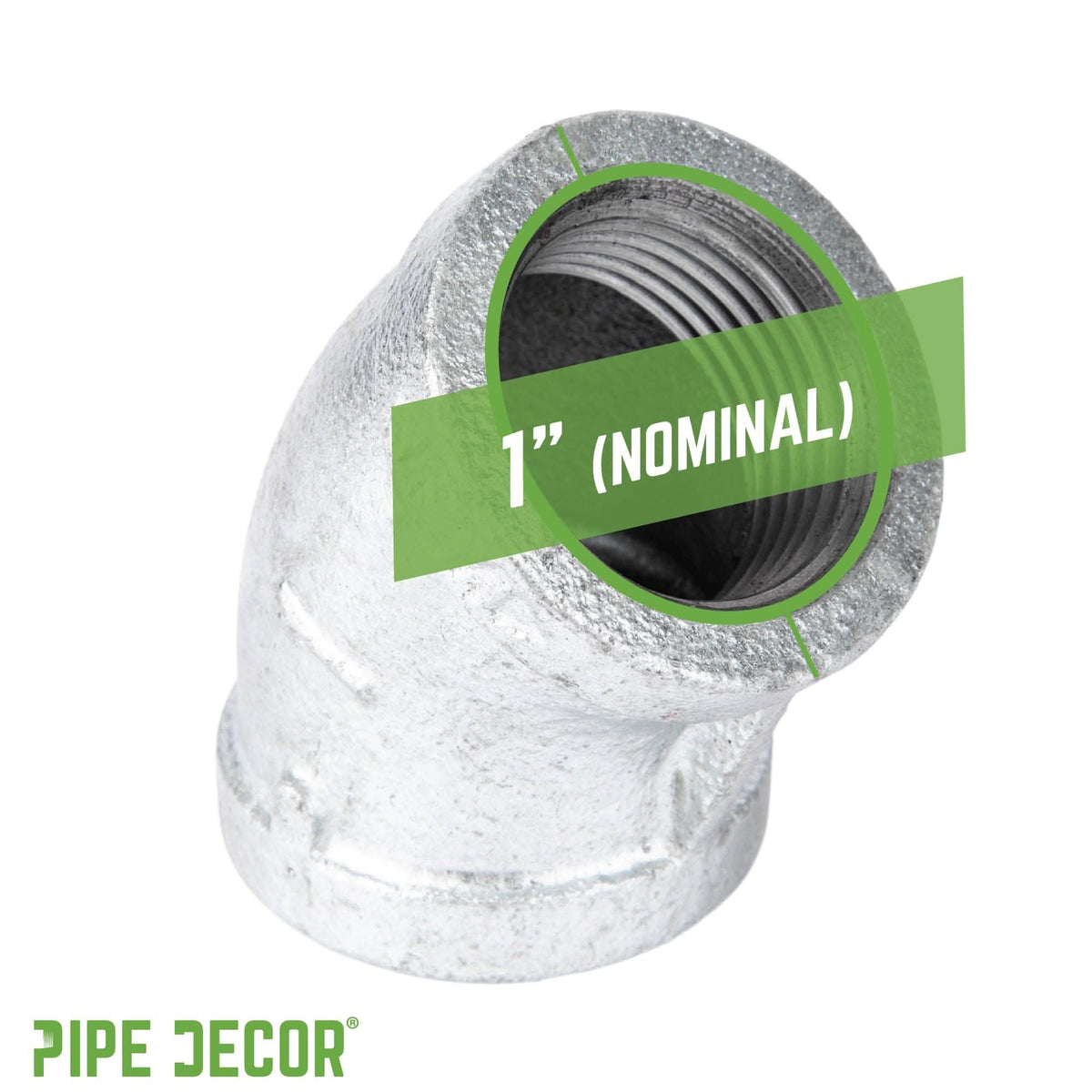 PIPE DECOR 1 in. galvanized iron 45 degree elbow pipe fitting, view 3