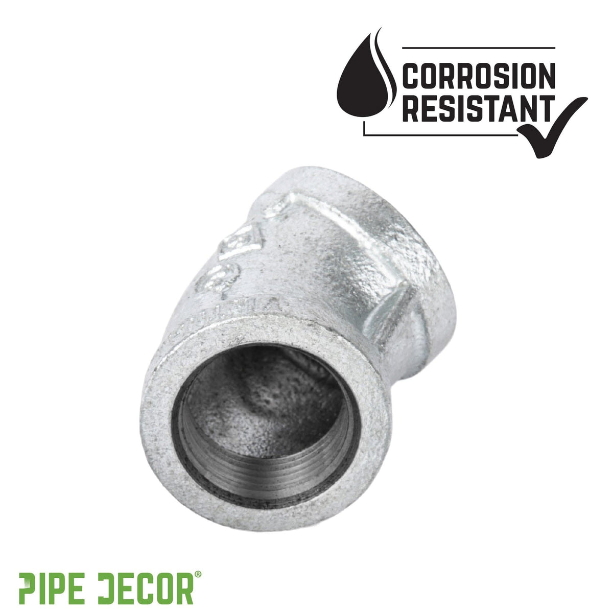 PIPE DECOR 1 in. galvanized iron 45 degree elbow pipe fitting, view 6