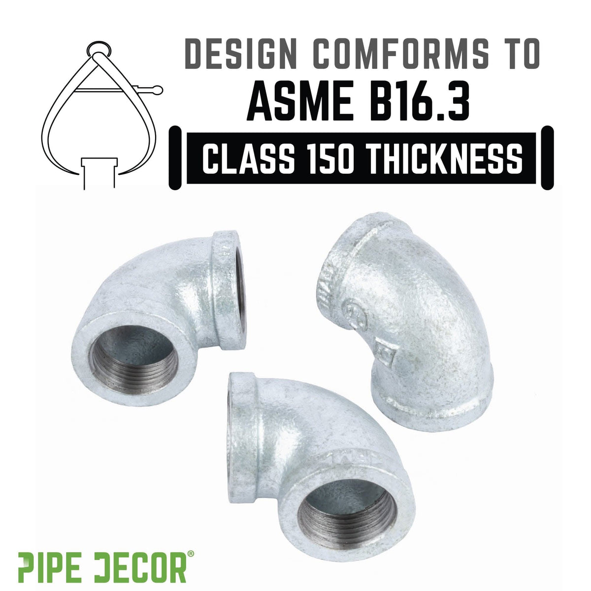 PIPE DECOR 3/4 in. galvanized iron 90 degree elbow pipe fitting, view 4