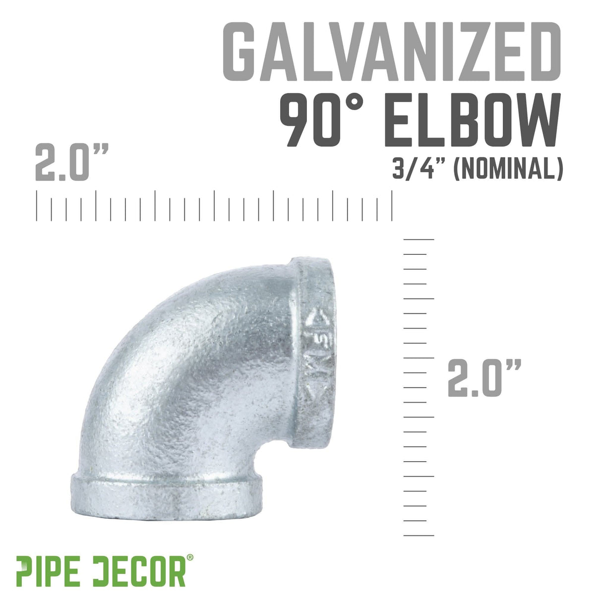 PIPE DECOR 3/4 in. galvanized iron 90 degree elbow pipe fitting, view 2
