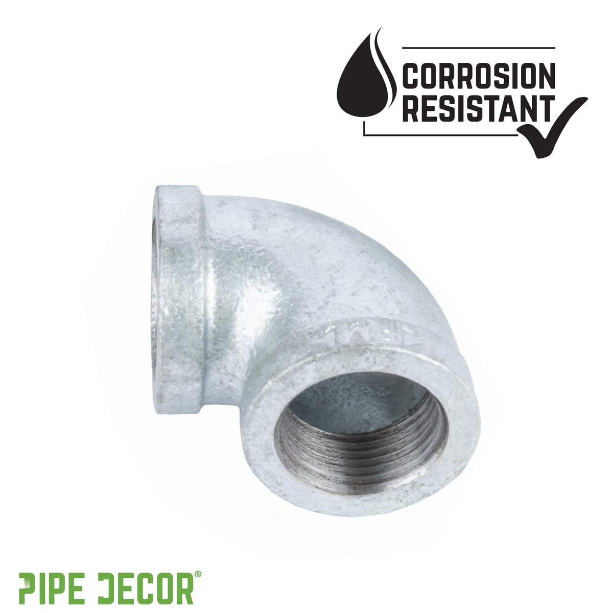PIPE DECOR 3/4 in. galvanized iron 90 degree elbow pipe fitting, view 6