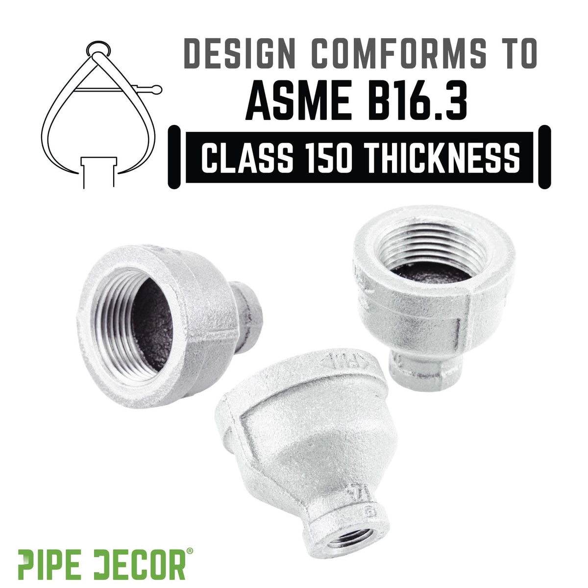 PIPE DECOR 1-1/4 in. x 1/2 in. galvanized iron reducing coupling pipe fitting