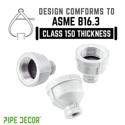 PIPE DECOR 1-1/4 in. x 1/2 in. galvanized iron reducing coupling pipe fitting