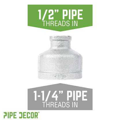 PIPE DECOR 1-1/4 in. x 1/2 in. galvanized iron reducing coupling pipe fitting