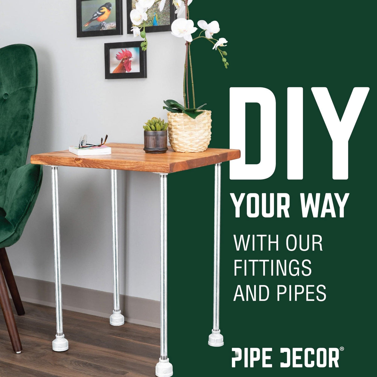 PIPE DECOR 1-1/4 in. x 1/2 in. galvanized iron reducing coupling pipe fitting