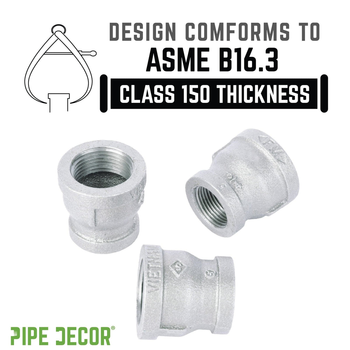 PIPE DECOR 3/4 in. x 1/2 in. galvanized iron reducing coupling pipe fitting, view 4
