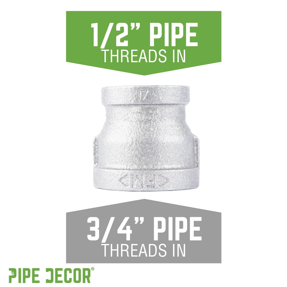 PIPE DECOR 3/4 in. x 1/2 in. galvanized iron reducing coupling pipe fitting, view 2