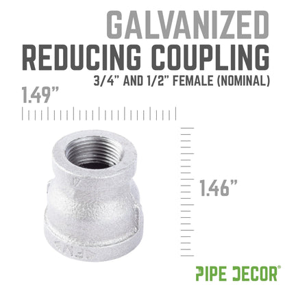 PIPE DECOR 3/4 in. x 1/4 in. galvanized iron reducing coupling pipe fitting, view 3