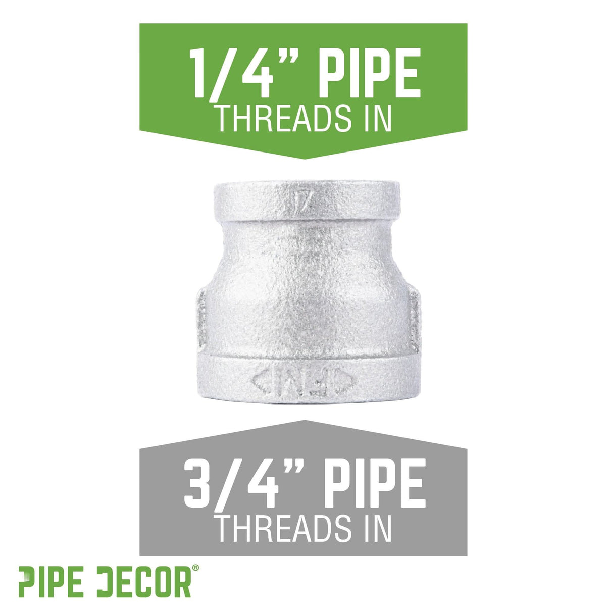 PIPE DECOR 3/4 in. x 1/4 in. galvanized iron reducing coupling pipe fitting, view 2