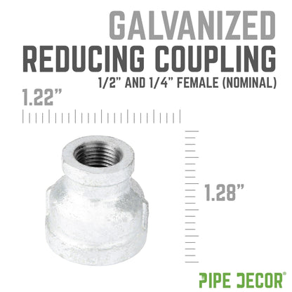 PIPE DECOR 1/2 in. x 1/4 in. galvanized iron reducing coupling pipe fitting, view 3