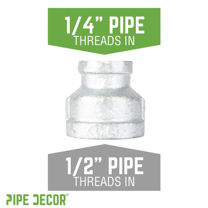 PIPE DECOR 1/2 in. x 1/4 in. galvanized iron reducing coupling pipe fitting, view 2