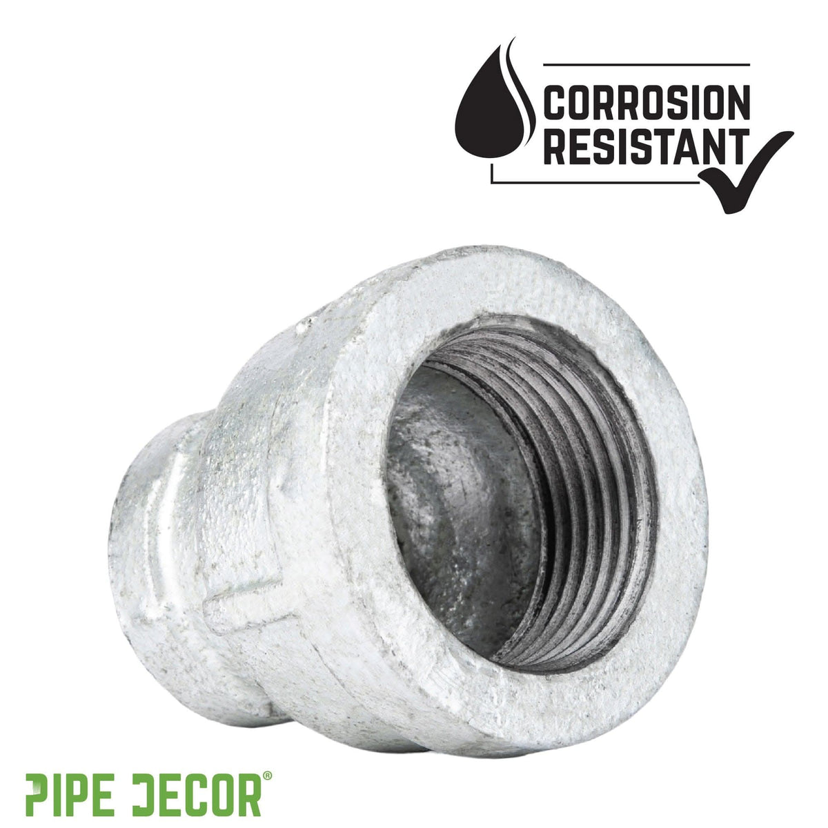 PIPE DECOR 1/2 in. x 1/4 in. galvanized iron reducing coupling pipe fitting, view 6