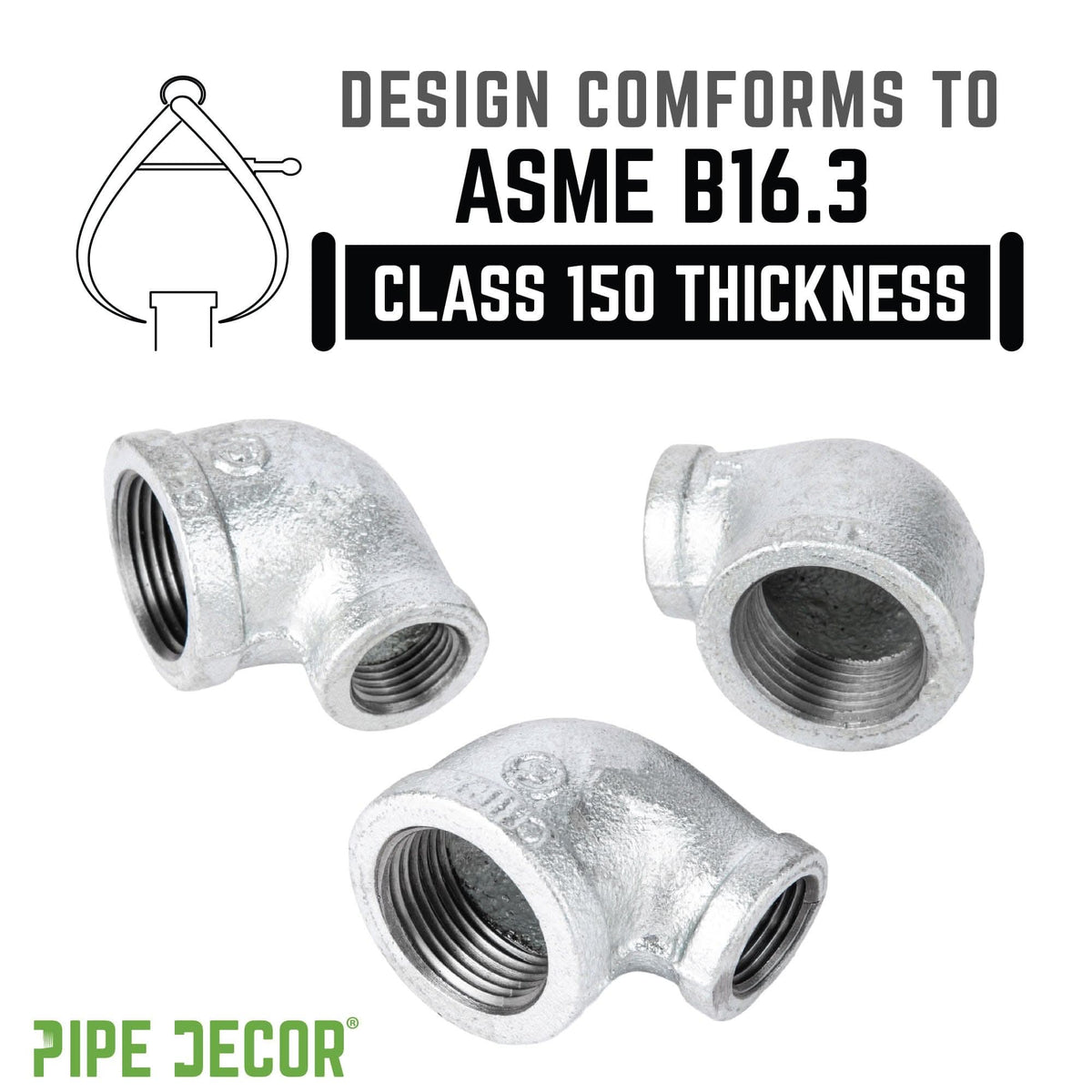 PIPE DECOR 1/2 in. x 3/8 in. galvanized iron reducing elbow pipe fitting, view 4