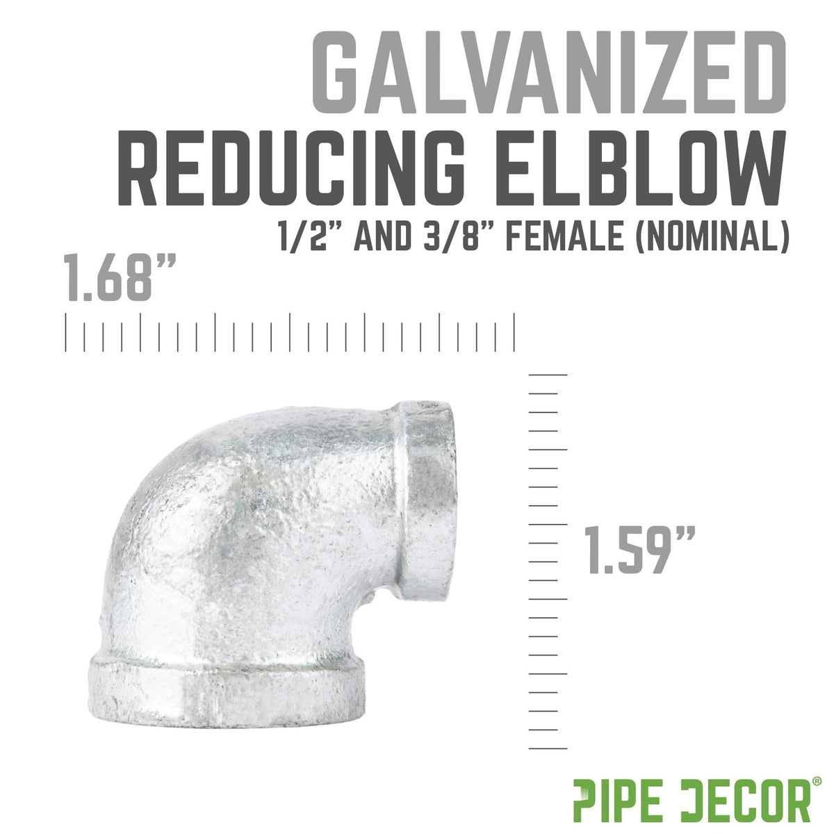 PIPE DECOR 1/2 in. x 3/8 in. galvanized iron reducing elbow pipe fitting, view 3