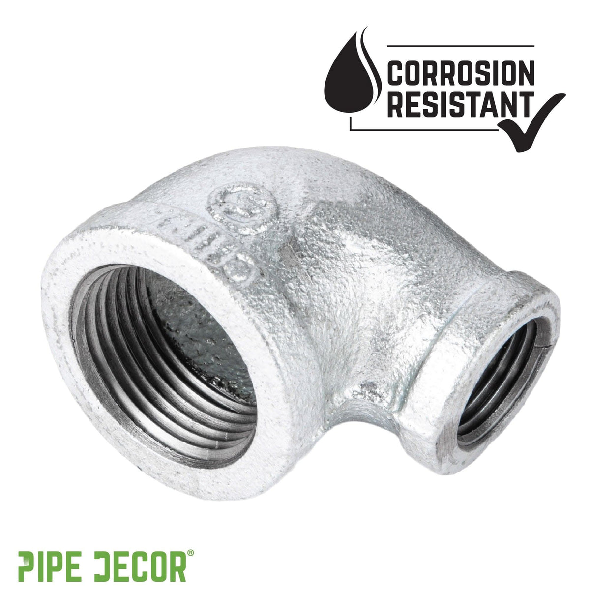 PIPE DECOR 1/2 in. x 3/8 in. galvanized iron reducing elbow pipe fitting, view 6