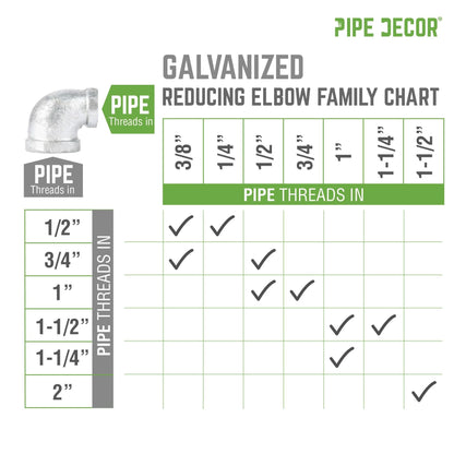 PIPE DECOR 1/2 in. x 3/8 in. galvanized iron reducing elbow pipe fitting, view 8
