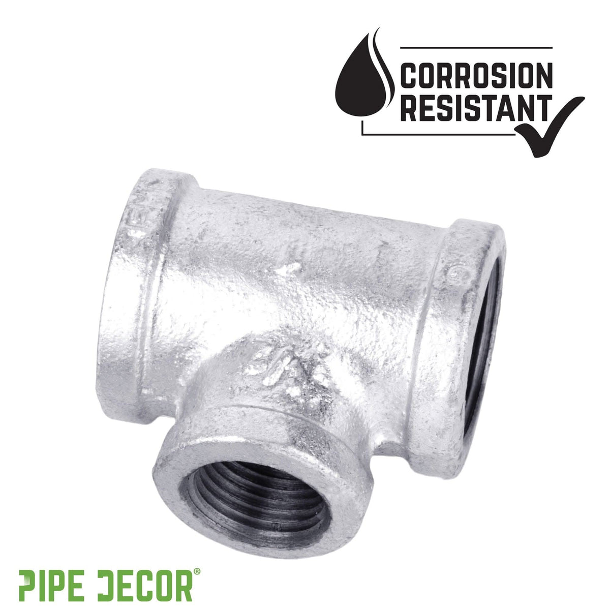 PIPE DECOR 1-1/4 in. x 1-1/4 in. x 1 in. galvanized iron reducing tee pipe fitting
