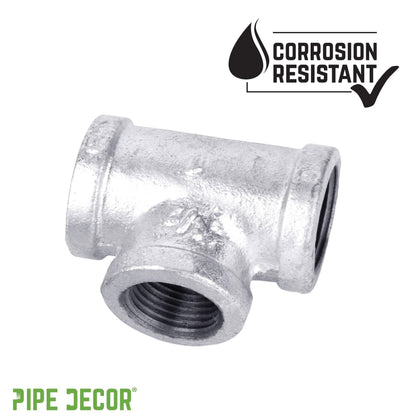 PIPE DECOR 1/2 in. x 1/2 in. x 3/4 in. galvanized iron reducing tee pipe fitting, view 6