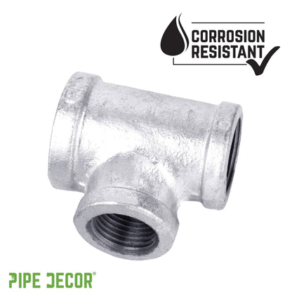 PIPE DECOR 1 in. x 3/4 in. x 3/4 in. galvanized iron reducing tee pipe fitting, view 6