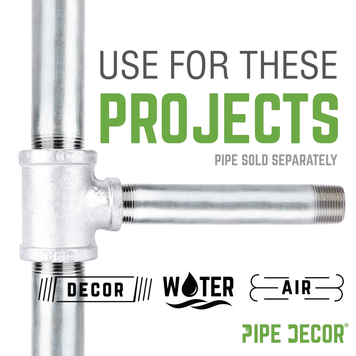 PIPE DECOR 1 in. x 3/4 in. x 3/4 in. galvanized iron reducing tee pipe fitting, view 5