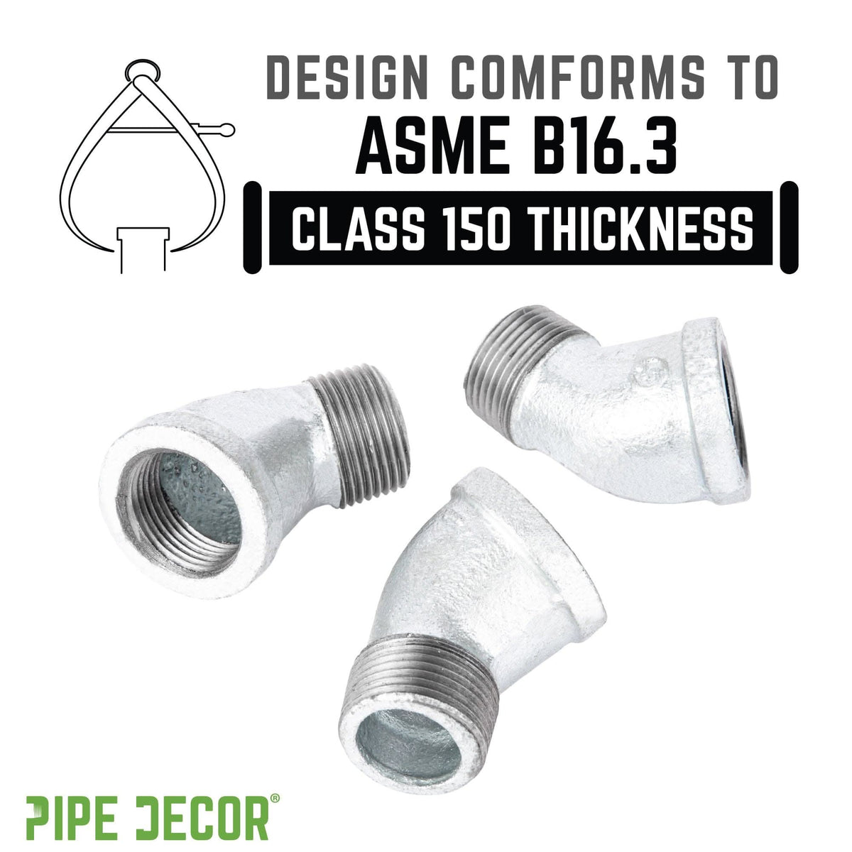 PIPE DECOR 1/4 in. galvanized iron 45 degree street elbow pipe fitting, view 4