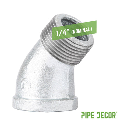PIPE DECOR 1/4 in. galvanized iron 45 degree street elbow pipe fitting, view 3