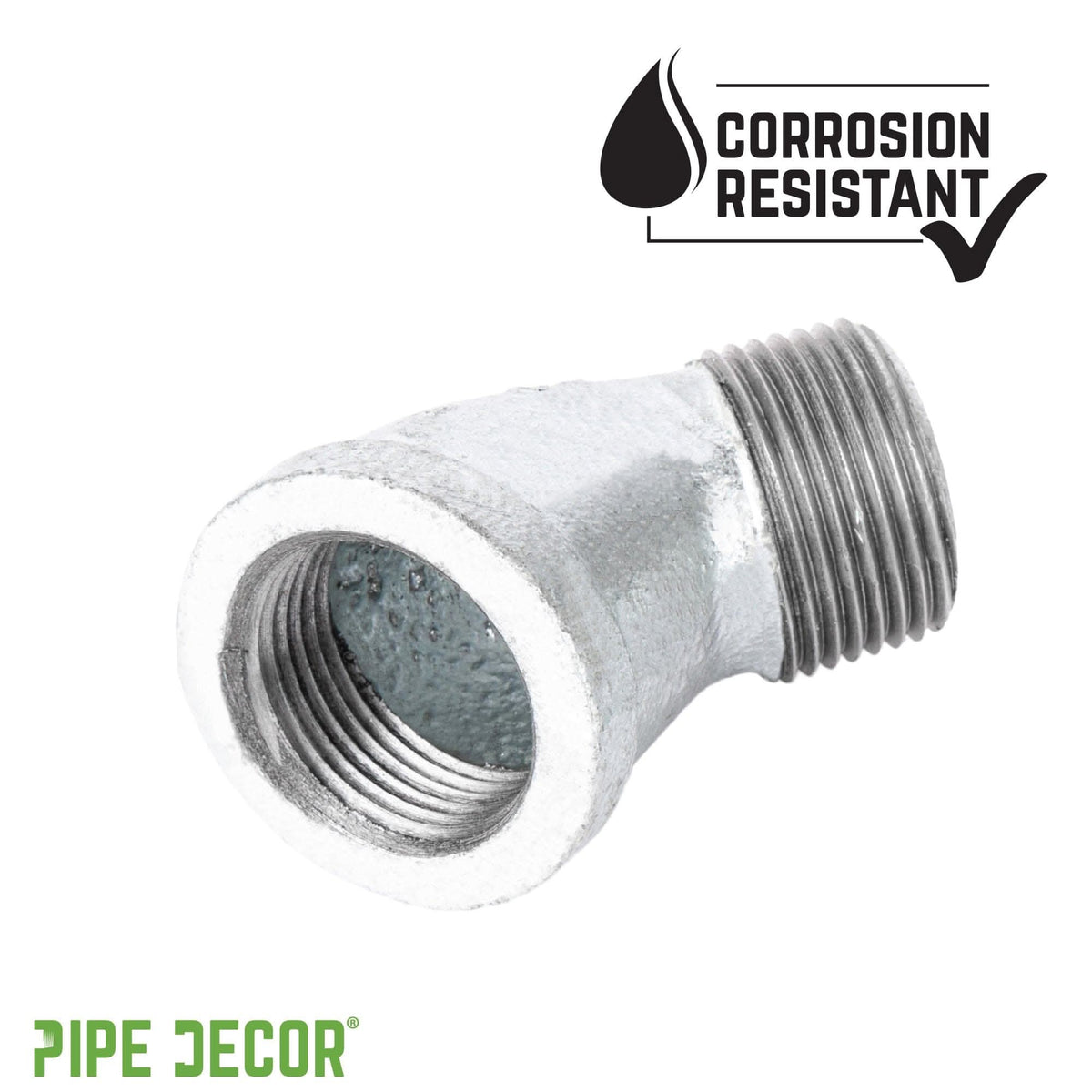 PIPE DECOR 1/4 in. galvanized iron 45 degree street elbow pipe fitting, view 6