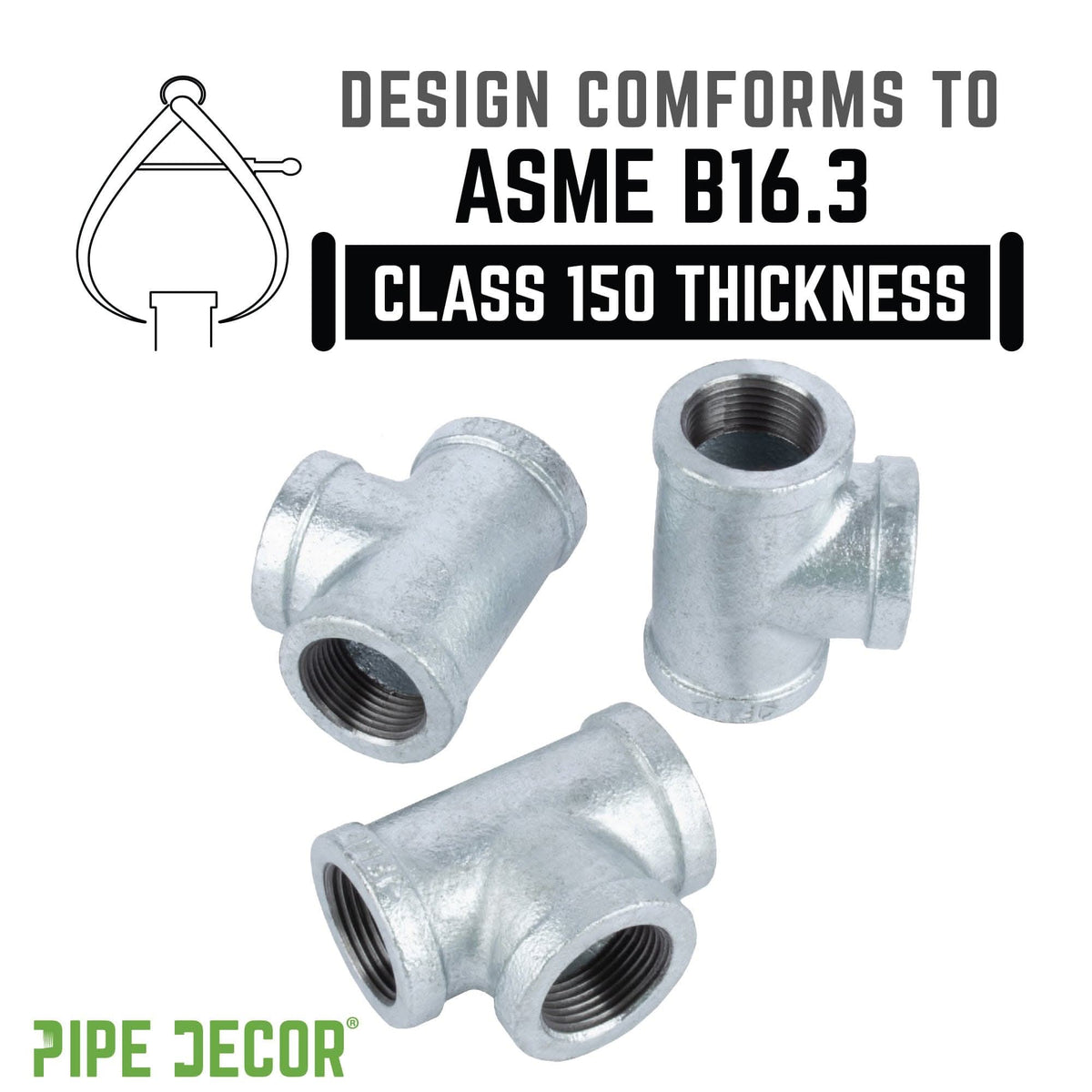 PIPE DECOR 1-1/2 in. galvanized iron tee pipe fitting