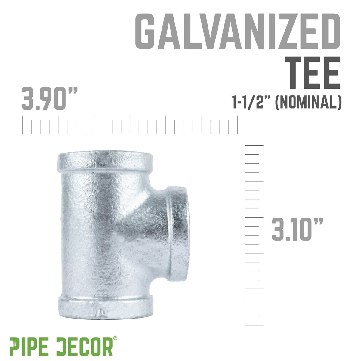 PIPE DECOR 1-1/2 in. galvanized iron tee pipe fitting