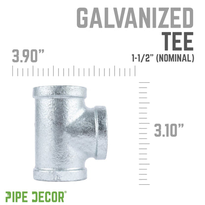 PIPE DECOR 1-1/2 in. galvanized iron tee pipe fitting