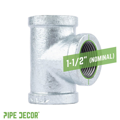 PIPE DECOR 1-1/2 in. galvanized iron tee pipe fitting