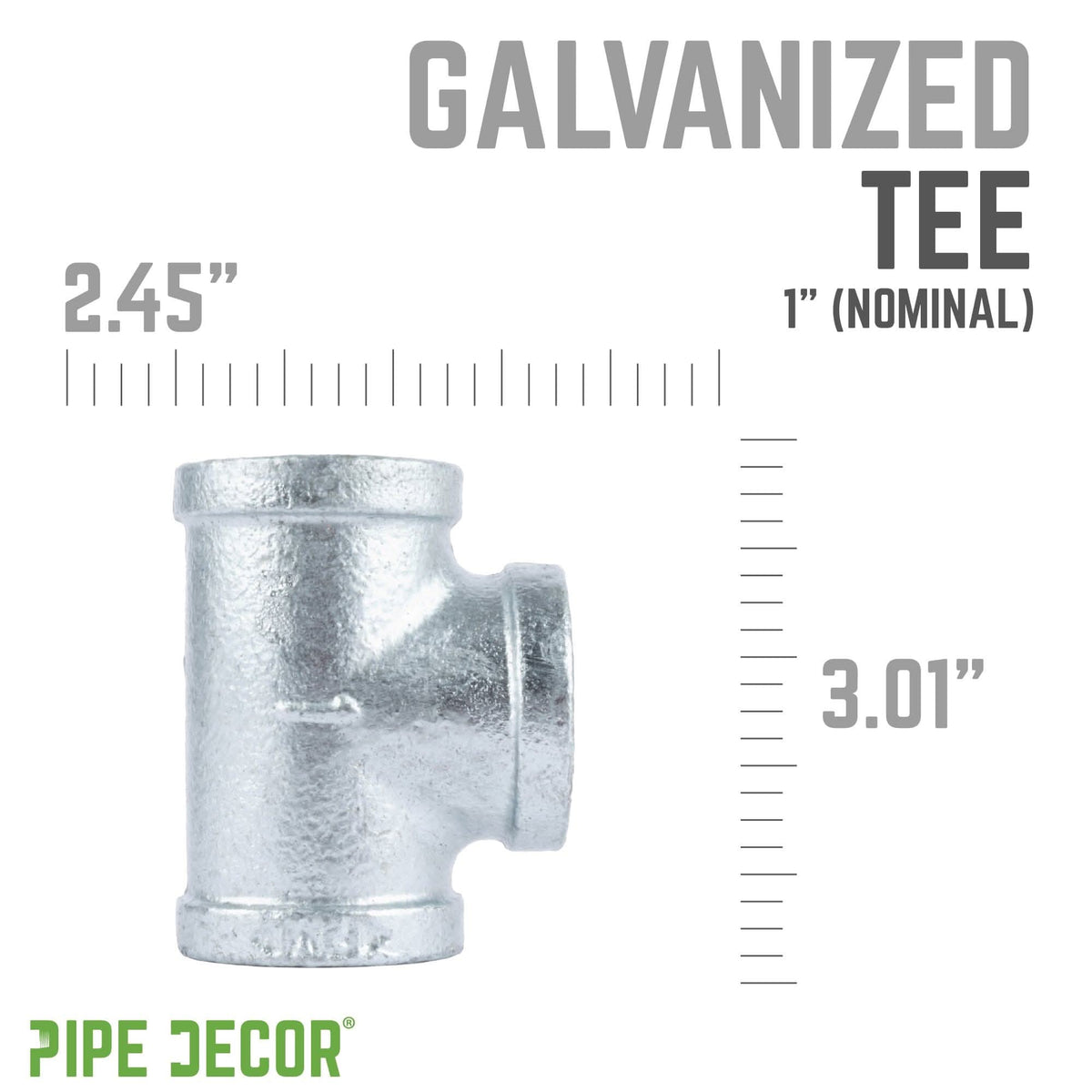 PIPE DECOR 1 in. galvanized iron tee pipe fitting, view 2