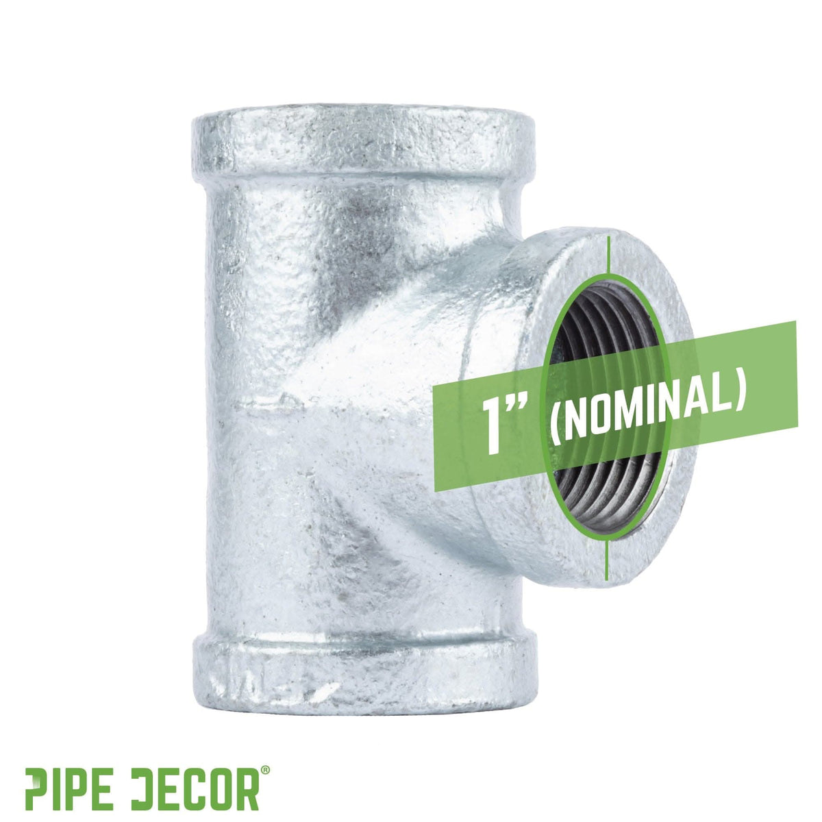 PIPE DECOR 1 in. galvanized iron tee pipe fitting, view 3