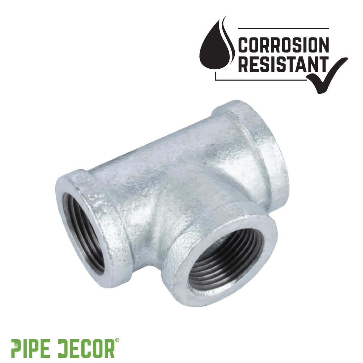 PIPE DECOR 1 in. galvanized iron tee pipe fitting, view 6