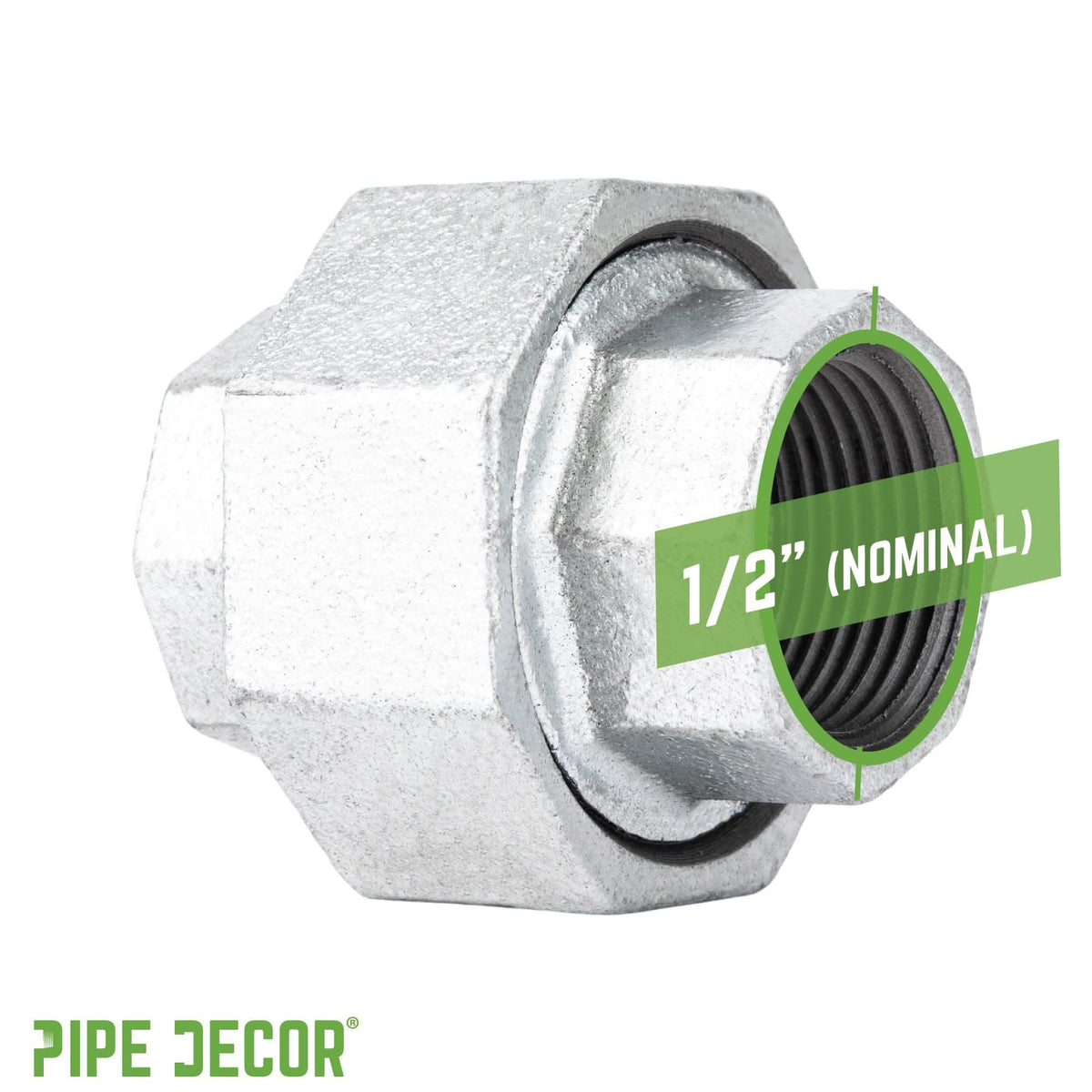 PIPE DECOR 1/2 in. galvanized iron union pipe fitting, view 3