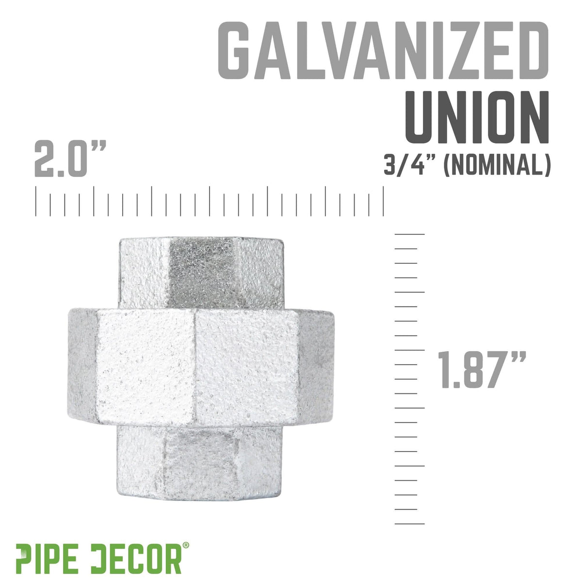 PIPE DECOR 3/4 in. galvanized iron union pipe fitting, view 2
