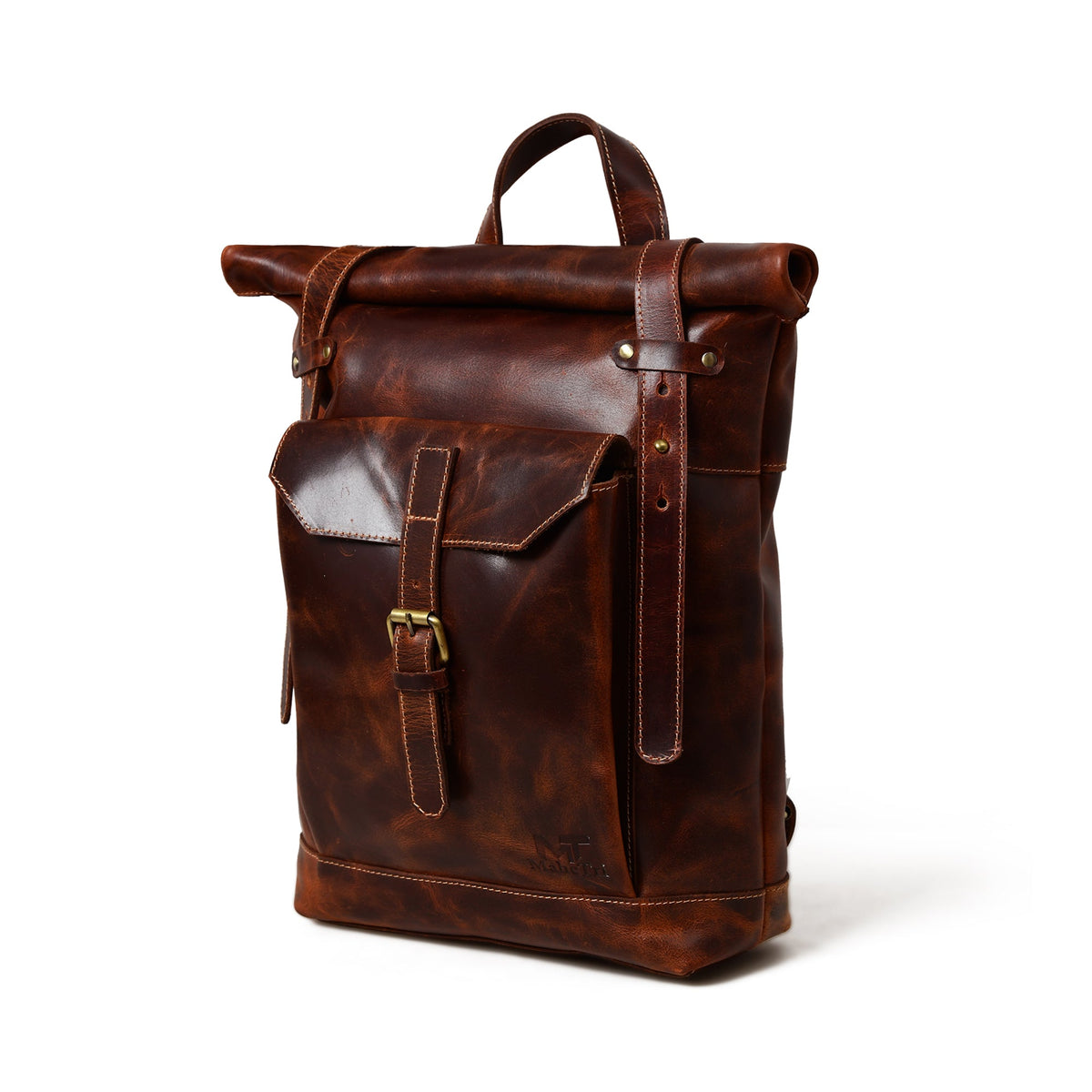 Brown Saddleback Backpack- Roll Top by Classy Leather Bags