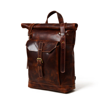 Brown Saddleback Backpack- Roll Top by Classy Leather Bags