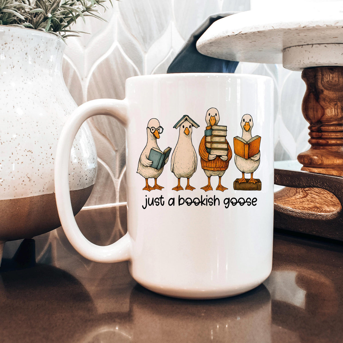 Bookish Goose Coffee Mug - Funny Book Lover Gift | Quirky Ceramic 11 oz or 15 oz by Joyful Moose